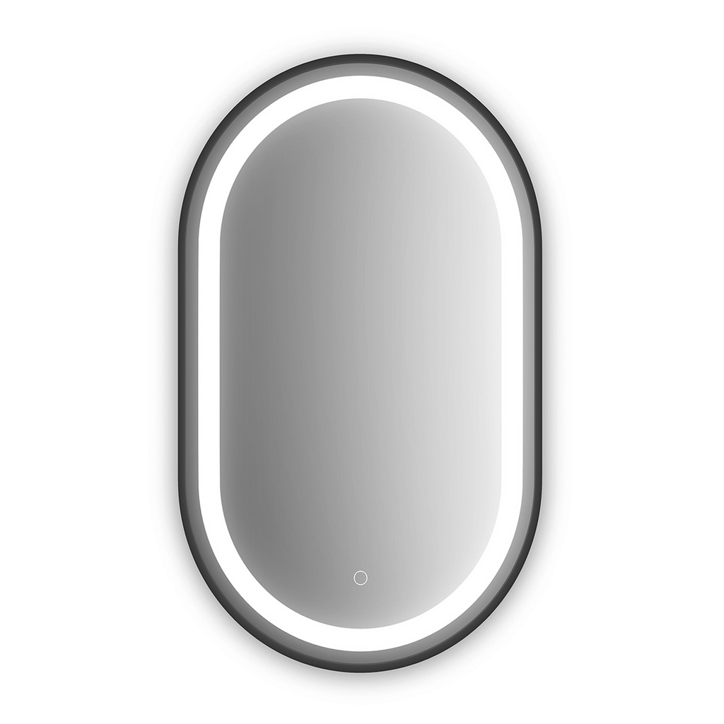 Effect Oblongue Miroir Cadré Noir de Forme Oblongue à Éclairage Del avec Bande Givrée et Interrupteur Tactile pour Contrôle de Température de Couleur 22 X 38 X 1¾
