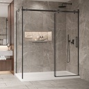 Porte de douche Bellini noir mat 72x36" en coin avec fermeture sur mur avec barre à serviette